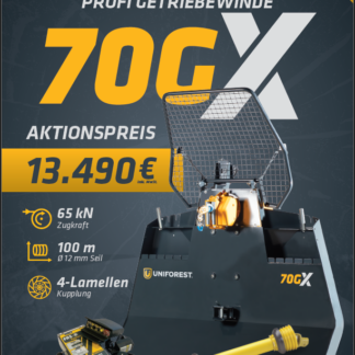 AKTIONSWINDE Uniforest Getriebeseilwinde Forstseilwinde 70 GX Profi Schildbreite1,9m Zapfwelle Terra Funk